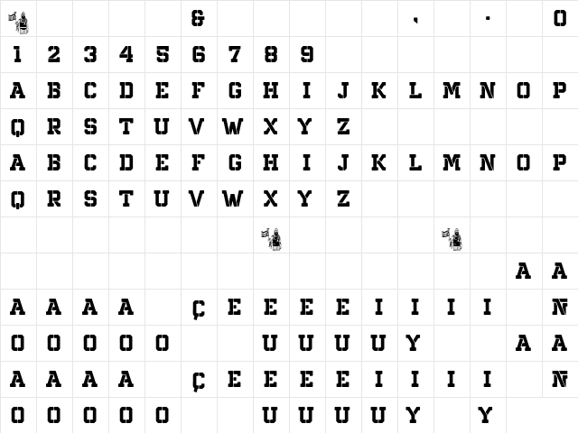 northern army Regular  glyph index