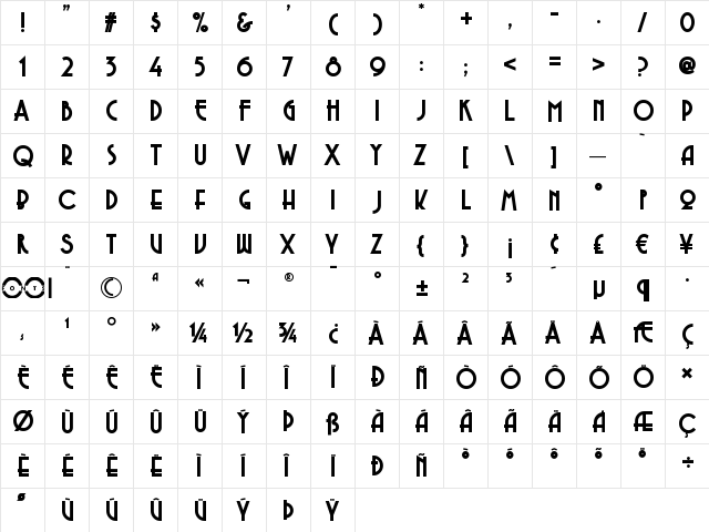 Copasetic NF Regular  glyph index