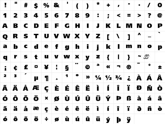 Palma Black SSi Extra Black  glyph index