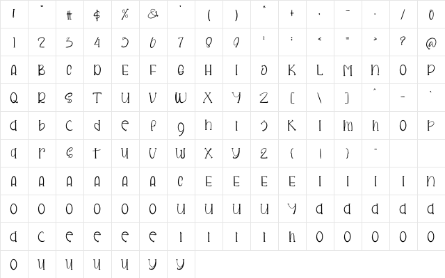 Rose Beauty Regular  glyph index