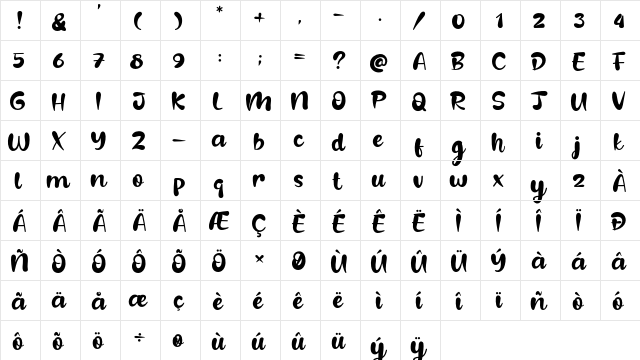 Beloved Daughter Regular  glyph index
