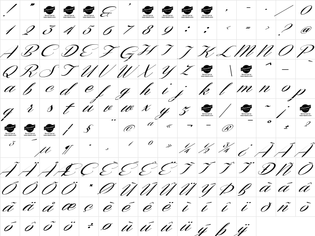 Coneria Script Slanted Demo Regular  glyph index