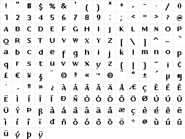 FedraTwelve Bold  glyph index