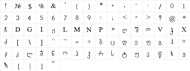 Chveulebrivi TT Regular  glyph index