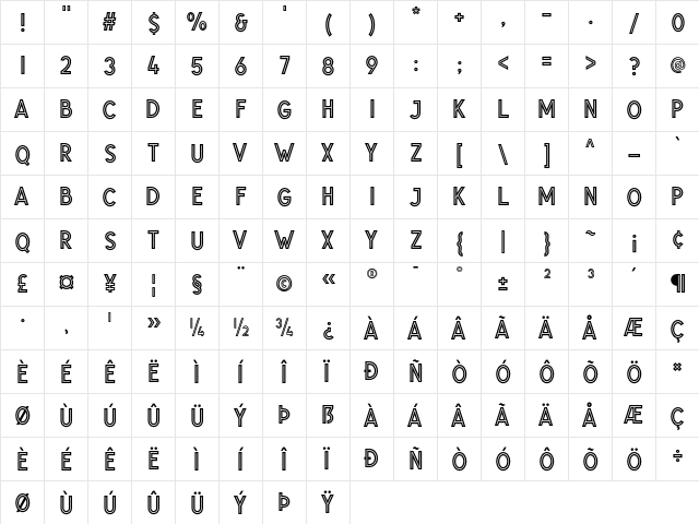 Glaschu Inline Regular  glyph index
