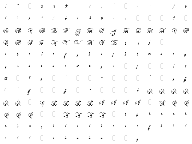 Balmoral LET Regular  glyph index