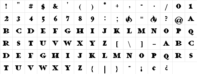 Dragonlands Regular  glyph index