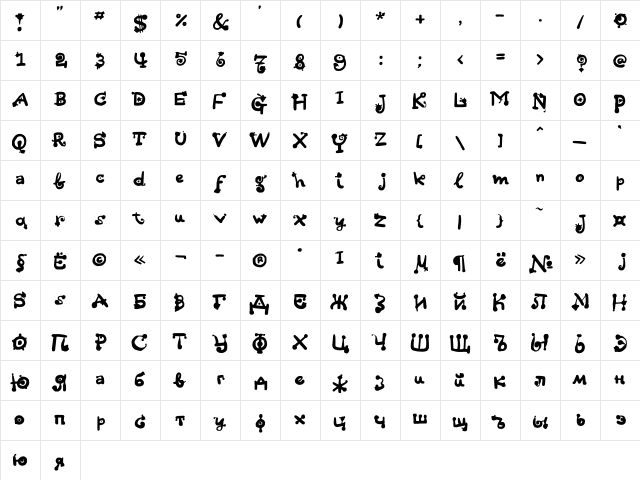 HotSauceC Regular  glyph index