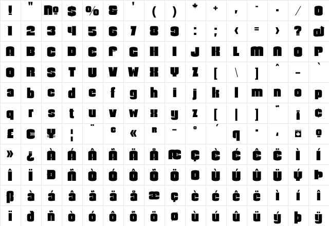 Gaslon Regular  glyph index