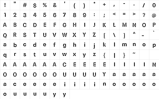 RD - Coarse Regular  glyph index