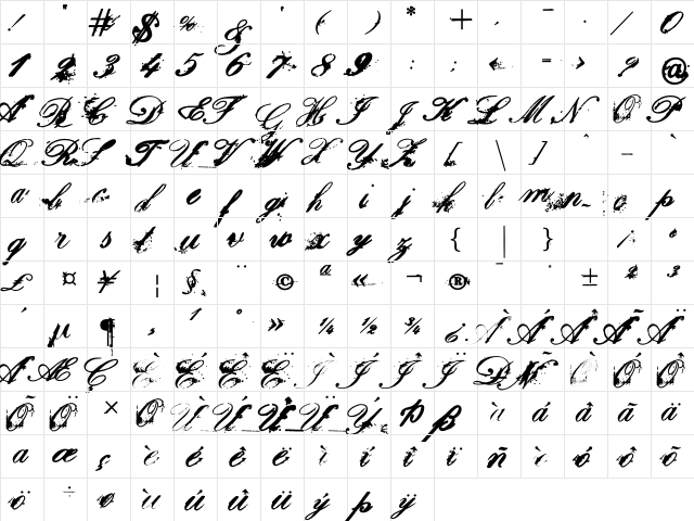 ChatoBand Space Regular  glyph index