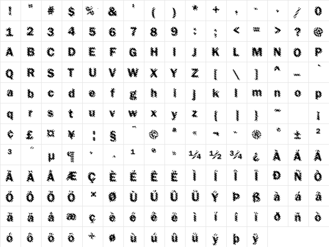 Funky29 Becker Regular  glyph index