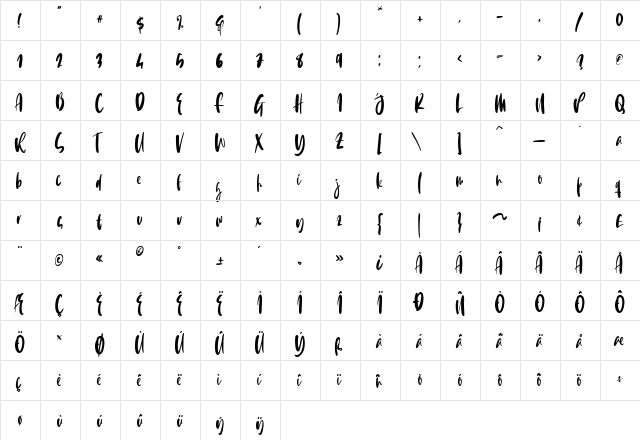 Hello Juliette Regular  glyph index