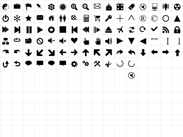 Font 90 Icons Regular  glyph index