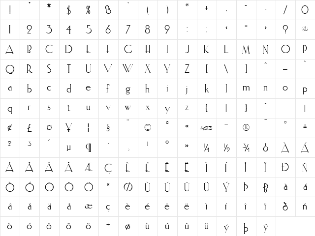 Elisia Regular  glyph index