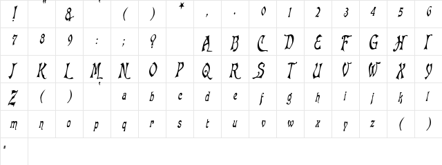 BaphometCondensed Italic  glyph index