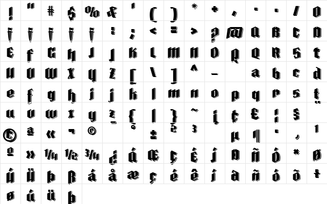 Farisea Dark Regular  glyph index