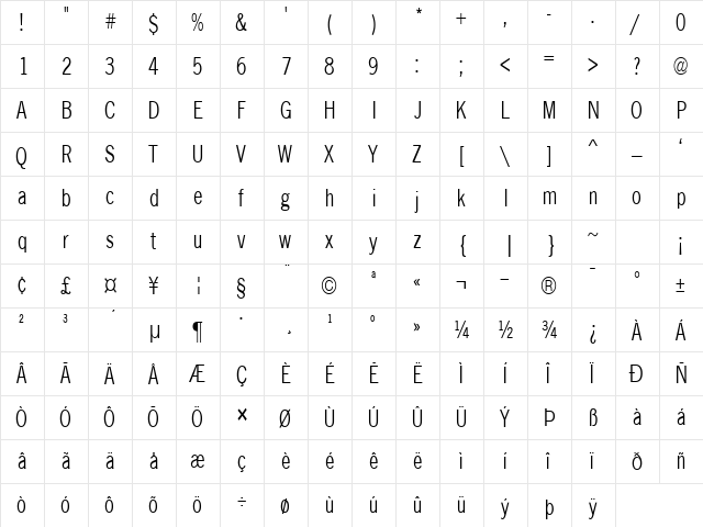 Matterhorn-Condensed Normal  glyph index