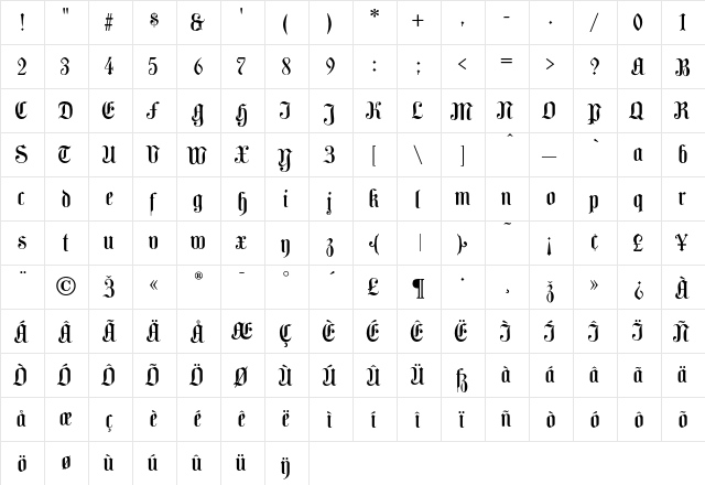 CamdenText Regular  glyph index