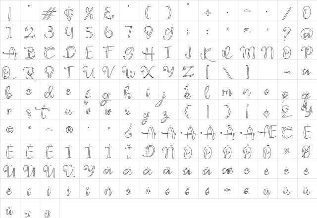 guidelovely Regular  glyph index
