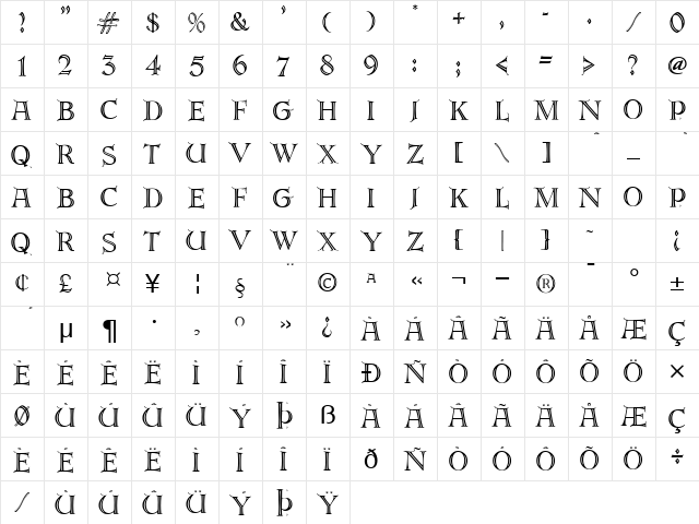 Emerald Isle Regular  glyph index