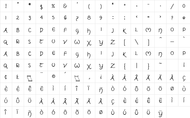 TolkienUncialMF Regular  glyph index