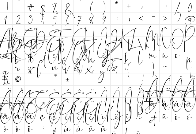 Romantically Free For Personal Regular  glyph index