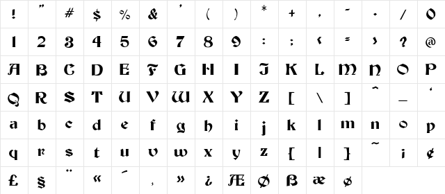Becker-Medium Regular  glyph index