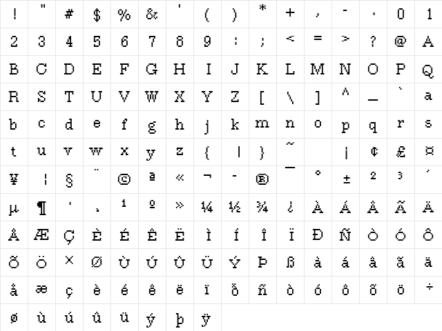 Rough31 Becker Regular  glyph index
