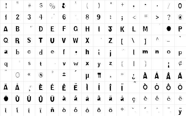 Old Bold Regular  glyph index