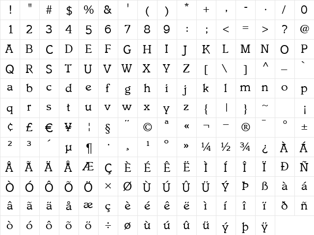 I831-Slab Regular  glyph index