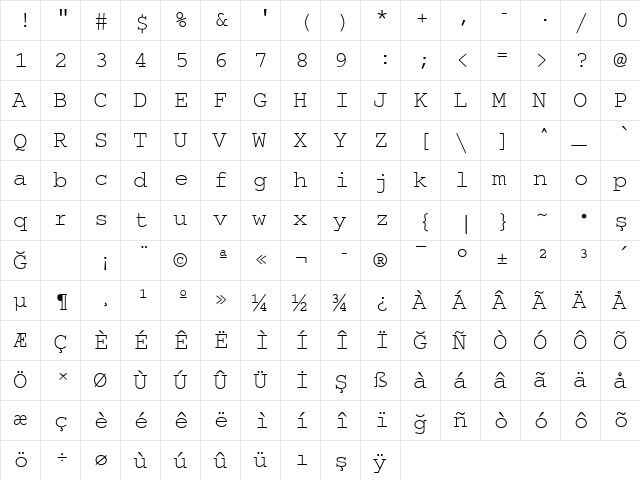 Courier2 Normal  glyph index