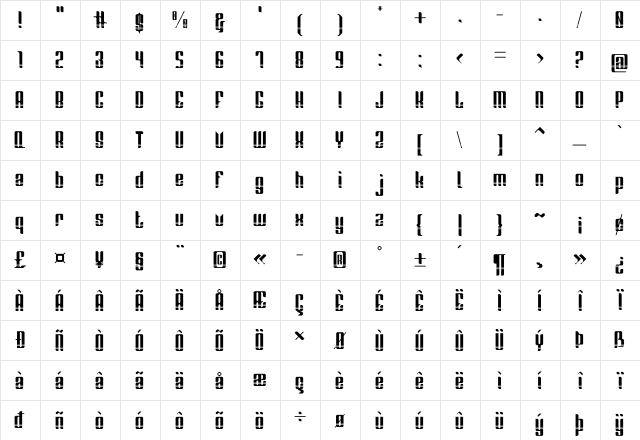 Red Steel Stripped Regular  glyph index