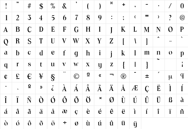 ToledoSerial-Medium Regular  glyph index