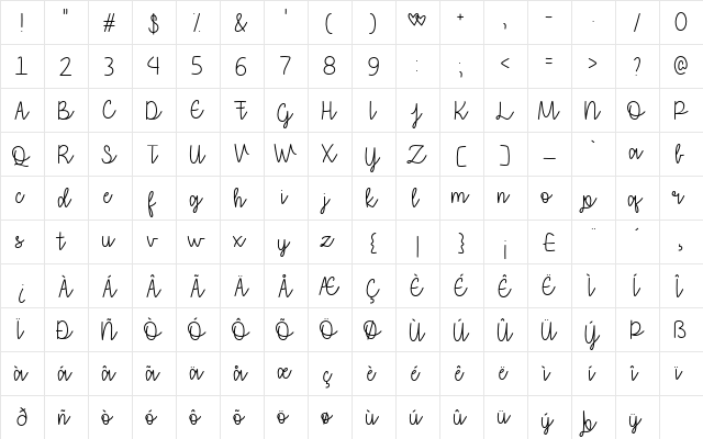 that i love you Regular  glyph index