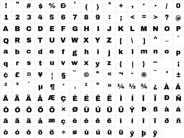 Archivo Black Regular  glyph index