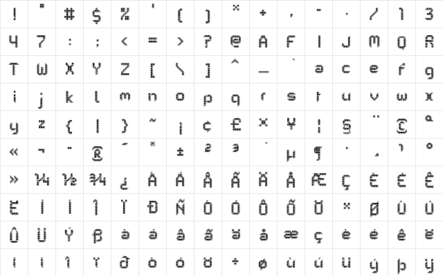 PF Mechanica B Pro Emboss  glyph index