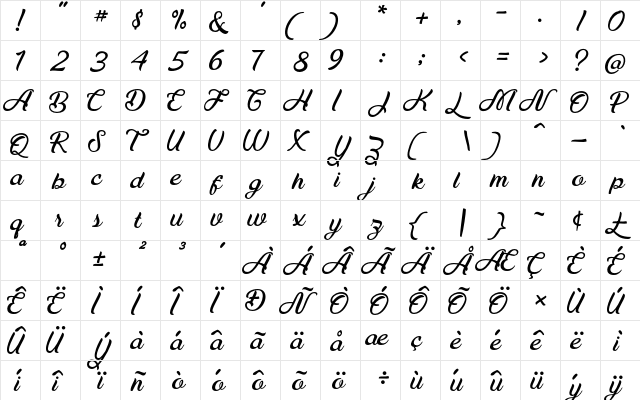 Maudy Script Maudy Script  glyph index
