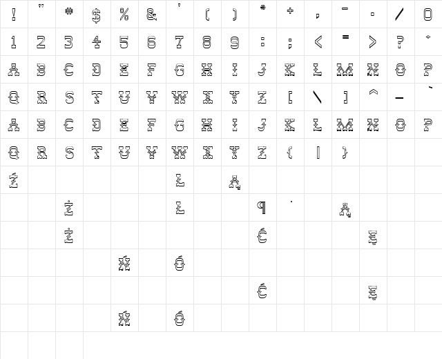 West East StO Regular  glyph index