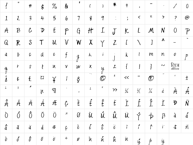 LEHN153 Regular  glyph index