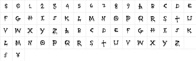 GravePain Regular  glyph index