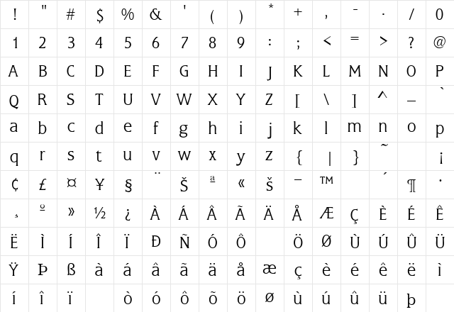 NoblesseSSK Regular  glyph index