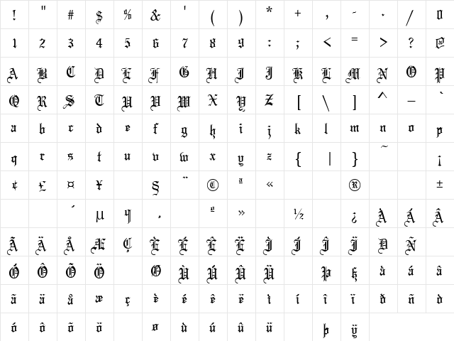 Captive Angel 2 Regular  glyph index