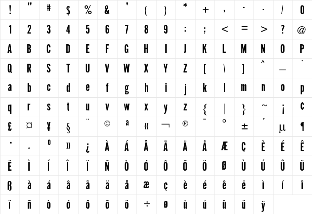 Gothic CG No1 Regular  glyph index