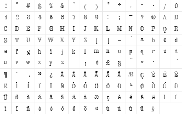 ChiselDIn1 Regular  glyph index