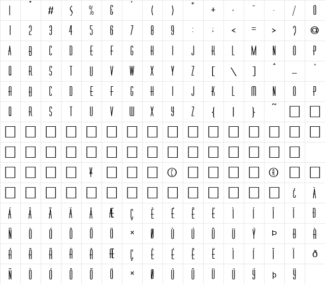 FZ BASIC 40 Normal  glyph index