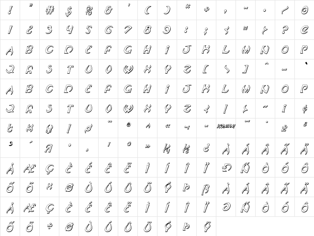 Oubliette 3D Italic Italic  glyph index