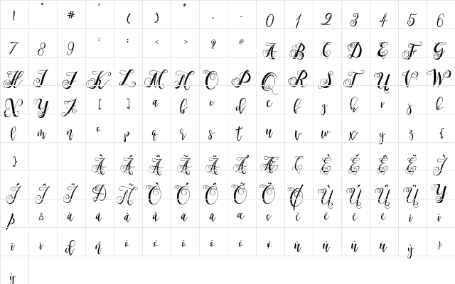 Marmia Regular  glyph index