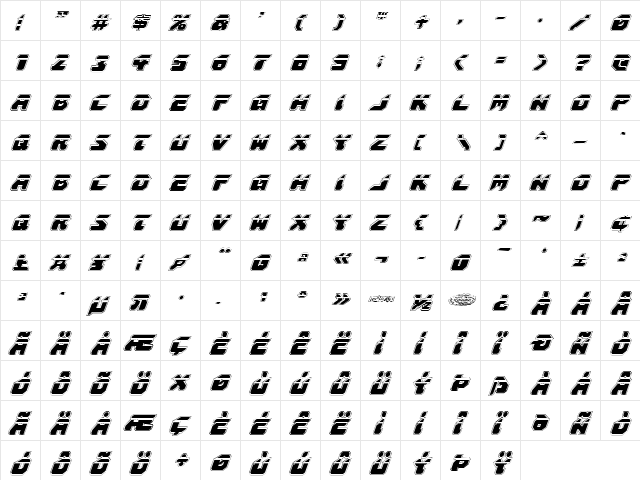 Astropolis Laser Academy Italic Italic  glyph index