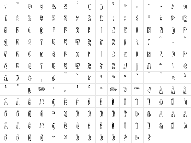 Hitchblock Engraved Regular  glyph index